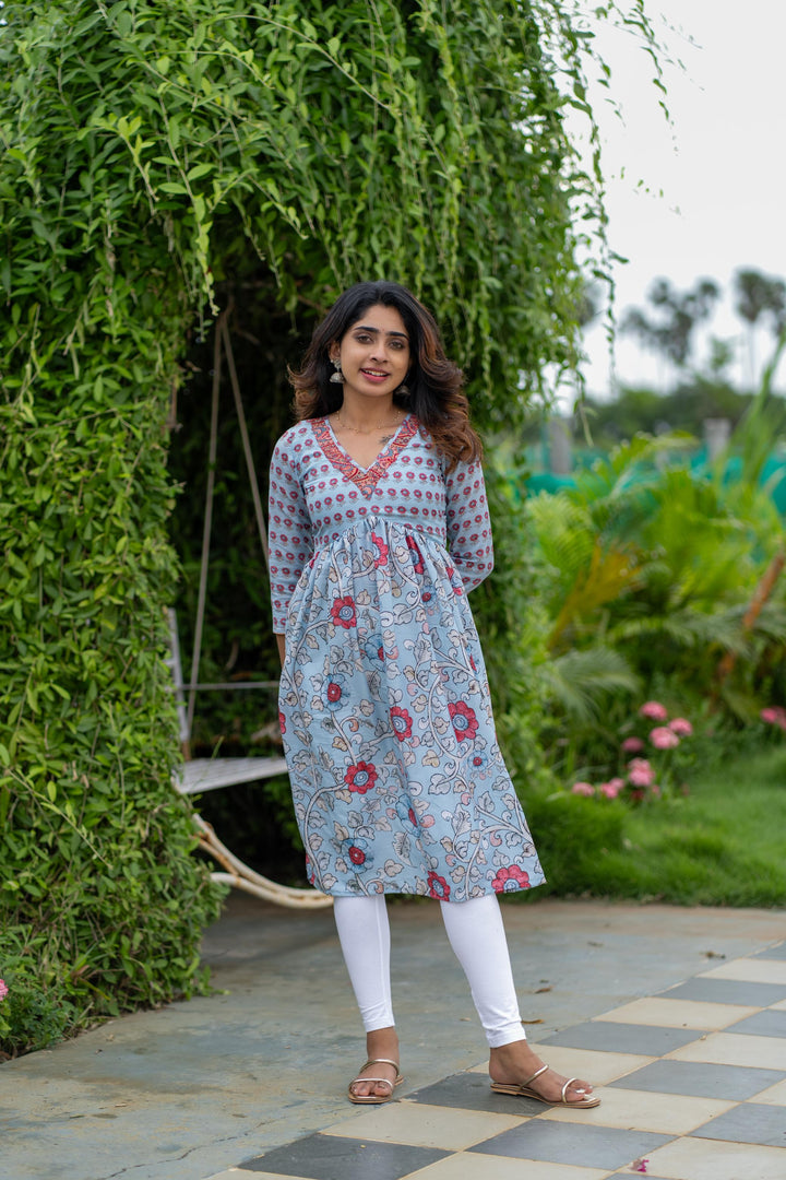 Senthamarai Powder Blue Kurti | Made To Order