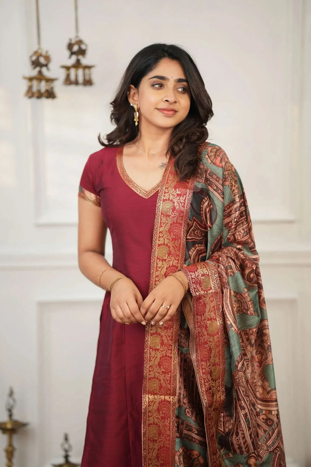 Indra Maroon Kurti Set (Set of 3) | Made To Order