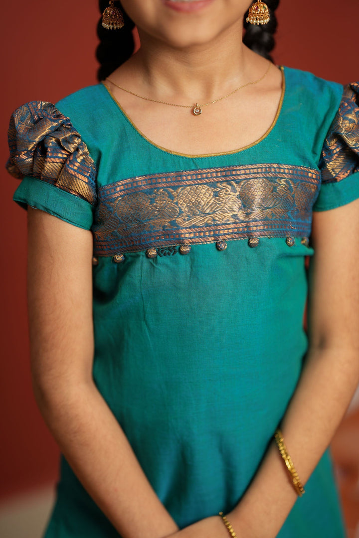 Madhuri Blue Kurti set Mini (Set of 2)  | Made to Order | SHOBITAM