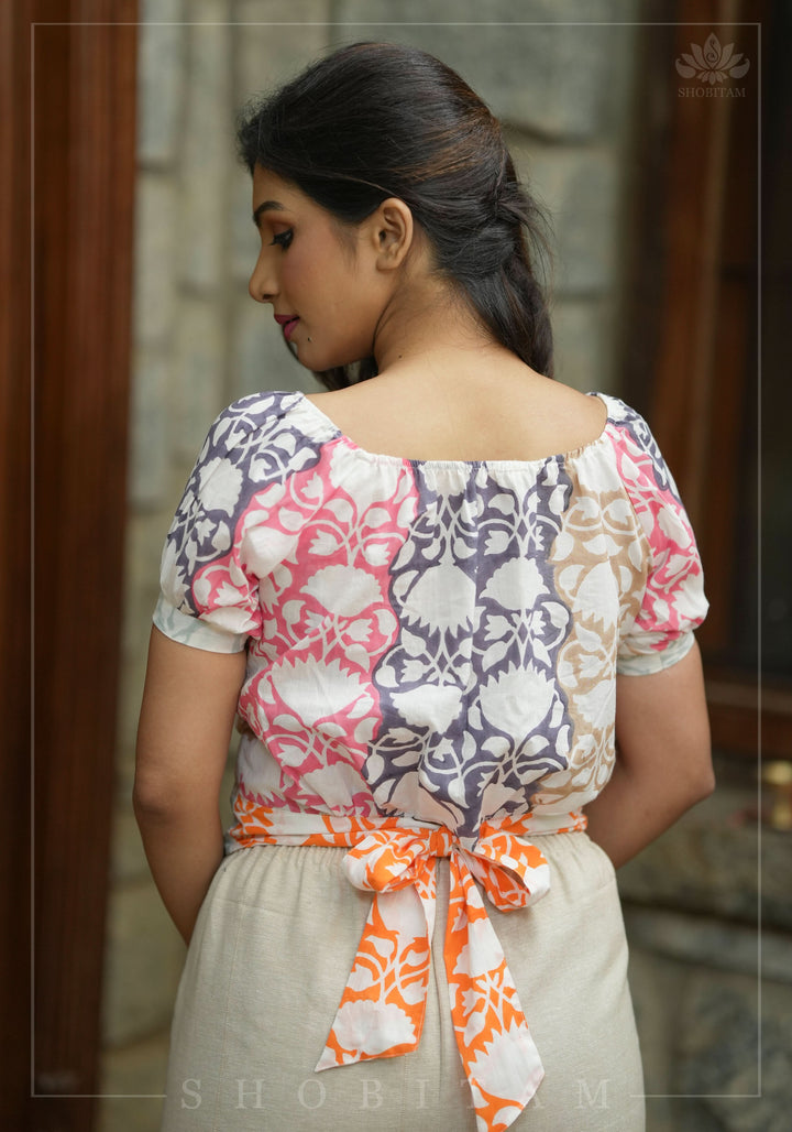 Crop Top - Patio Patchwork with Back tie design in Mul Cotton, Made to Order