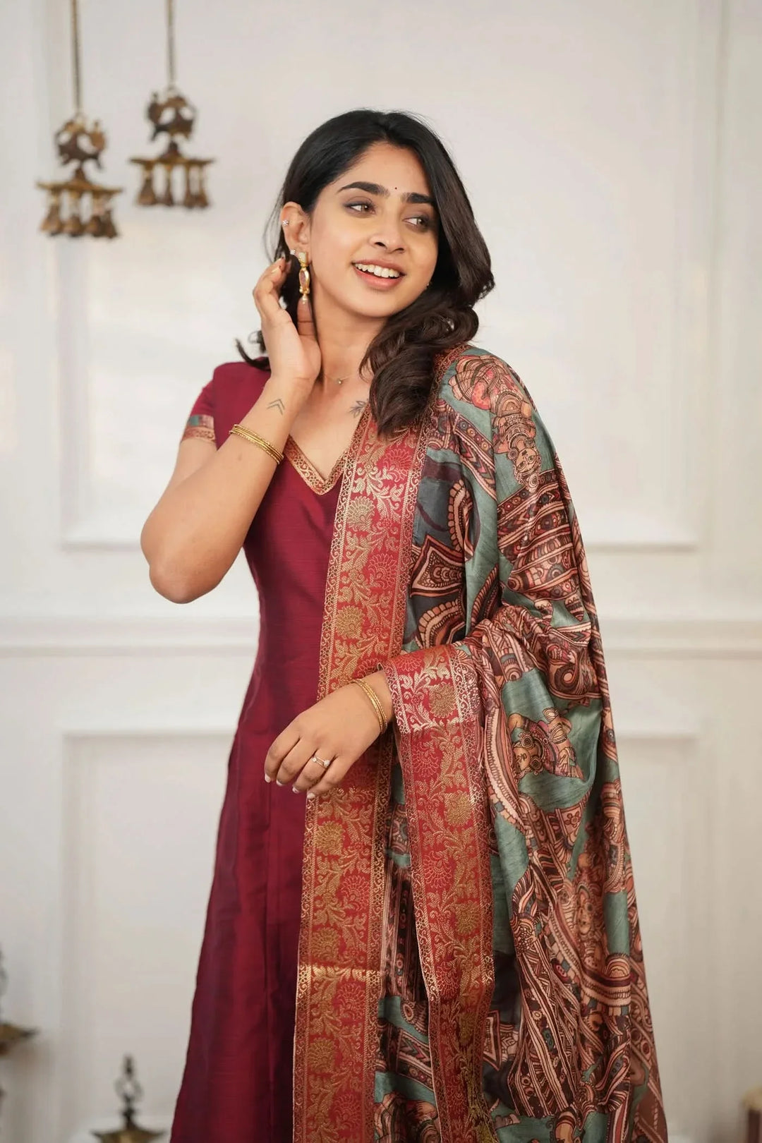 Indra Maroon Kurti Set (Set of 3) | Made To Order