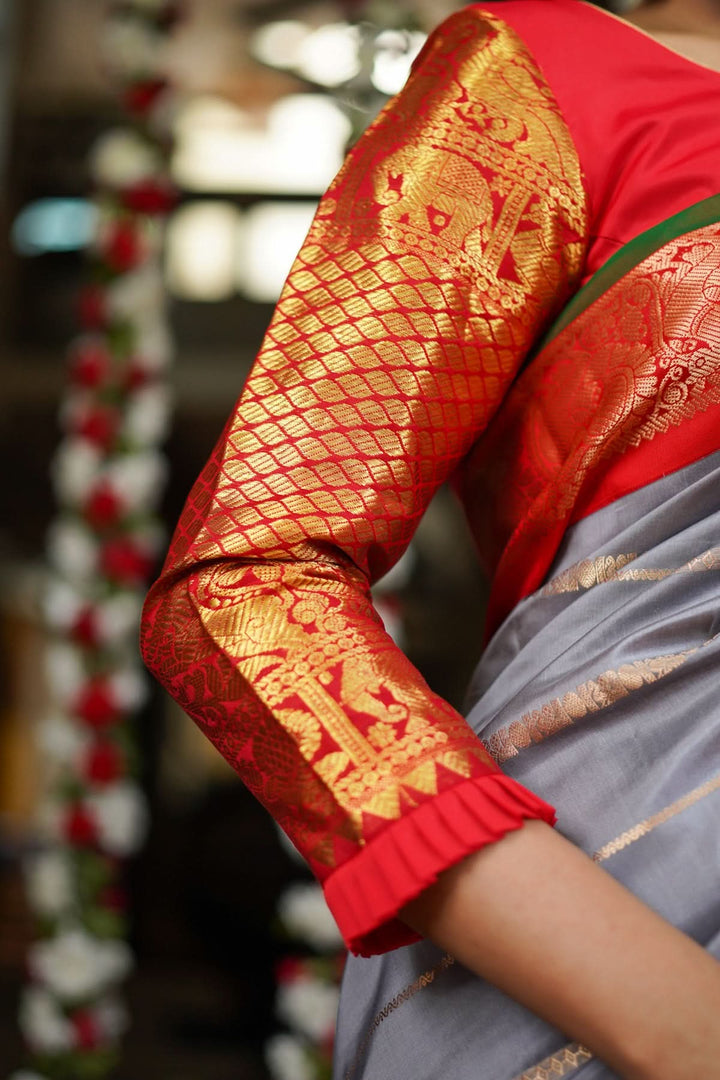 Red kanjivaram Silk Blouse with 3/4th Sleeves Mix and Match Blouse for saree, Made to Order
