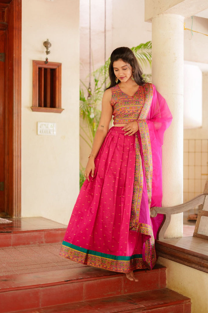 Nirosha Magenta Crop Top & Skirt With Dupatta | Made To Order