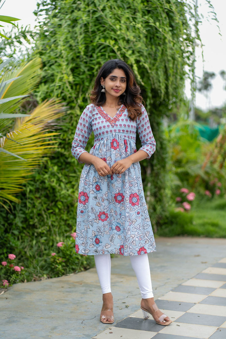 Senthamarai Powder Blue Kurti | Made To Order