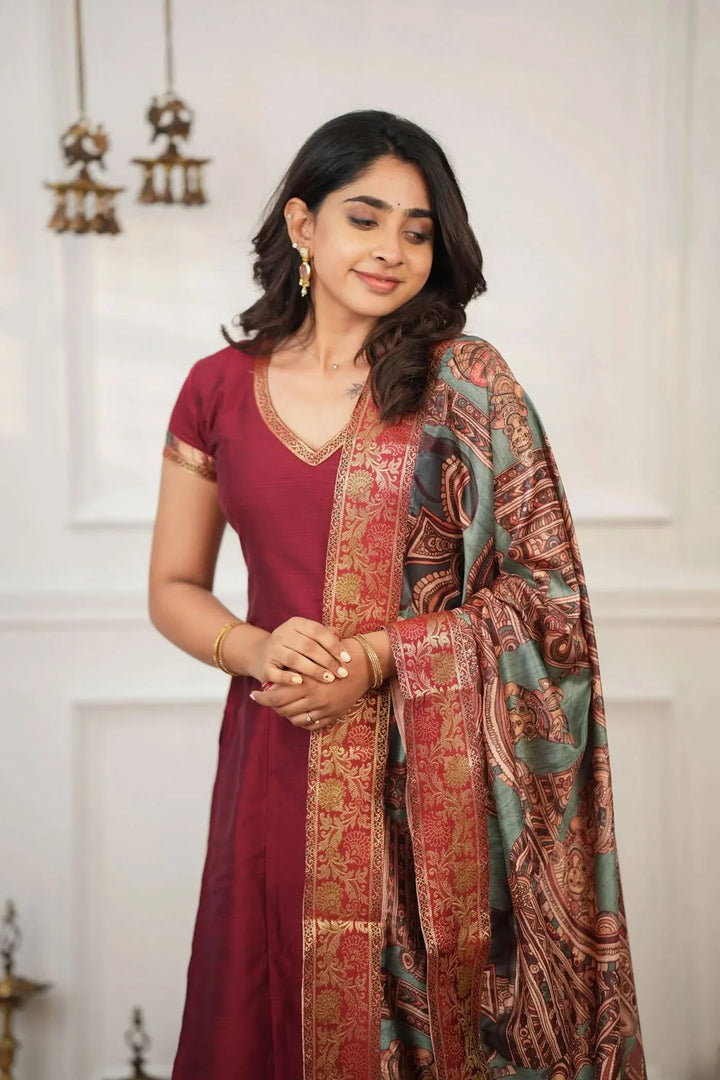 Indra Maroon Kurti Set (Set of 3) | Made To Order