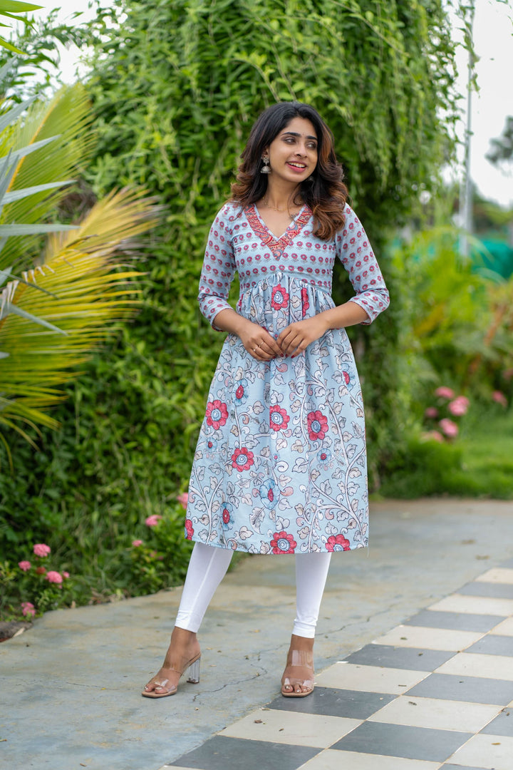 Senthamarai Powder Blue Kurti | Made To Order