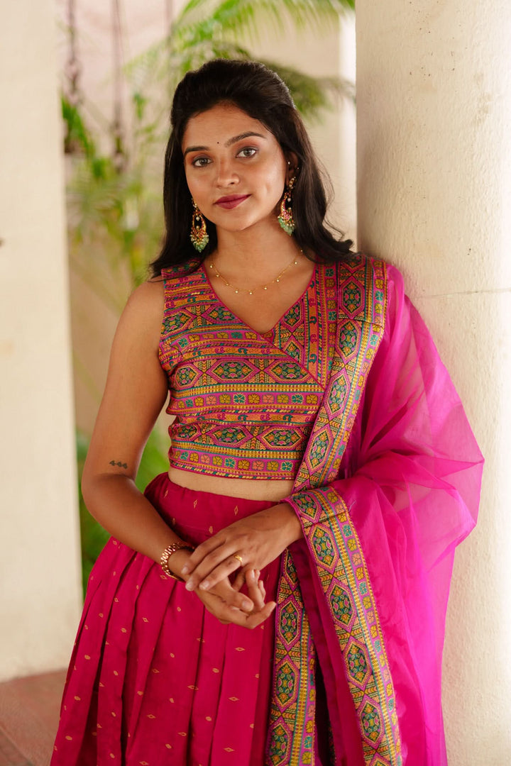 Nirosha Magenta Crop Top & Skirt With Dupatta | Made To Order
