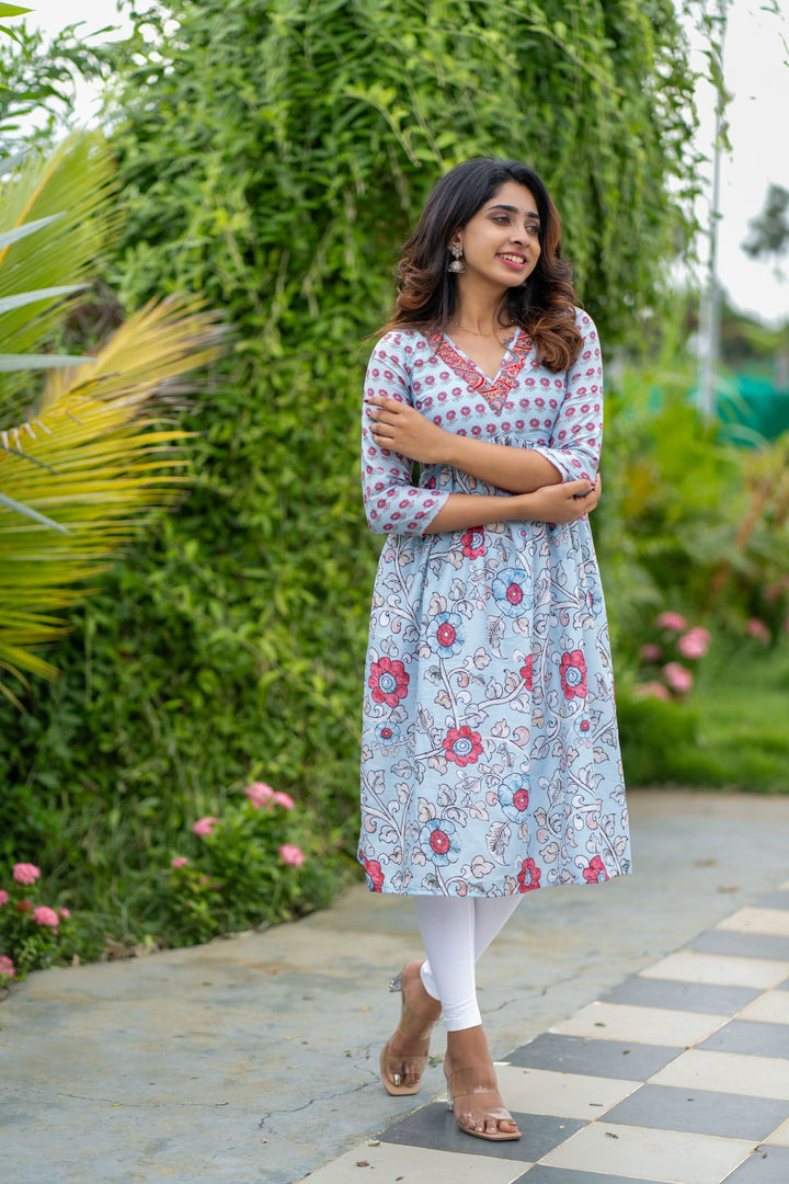 Senthamarai Powder Blue Kurti | Made To Order