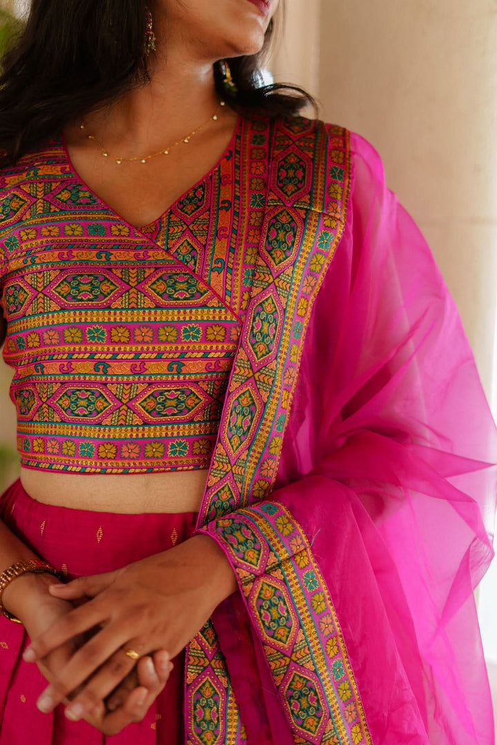 Nirosha Magenta Crop Top & Skirt With Dupatta | Made To Order