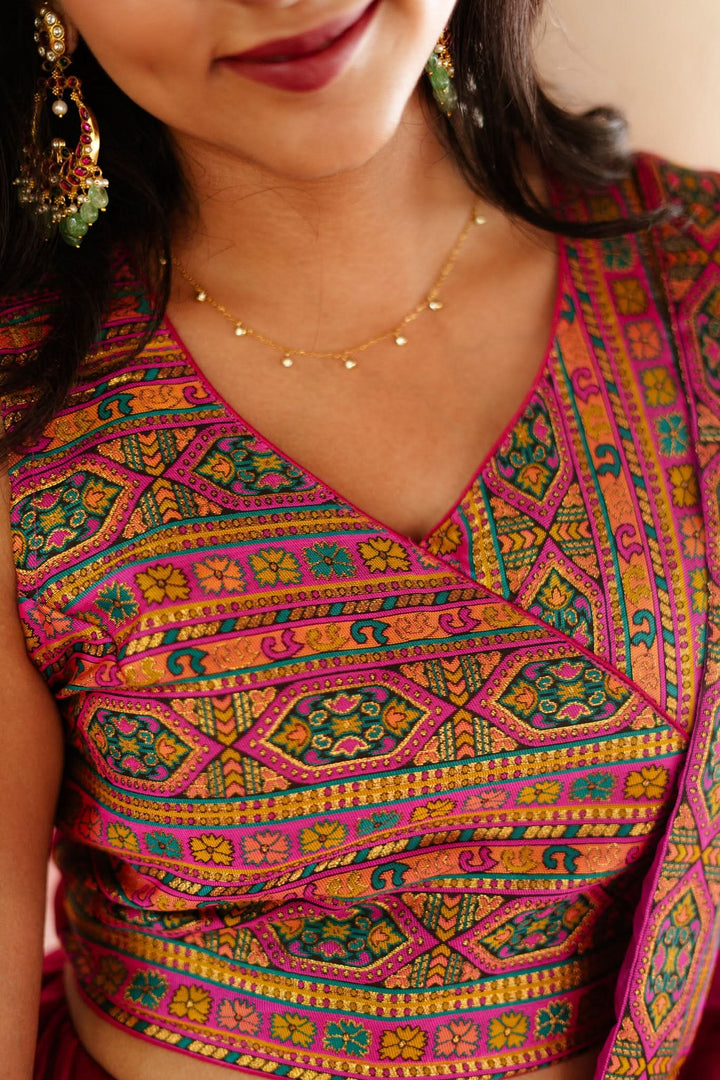 Nirosha Magenta Crop Top & Skirt With Dupatta | Made To Order