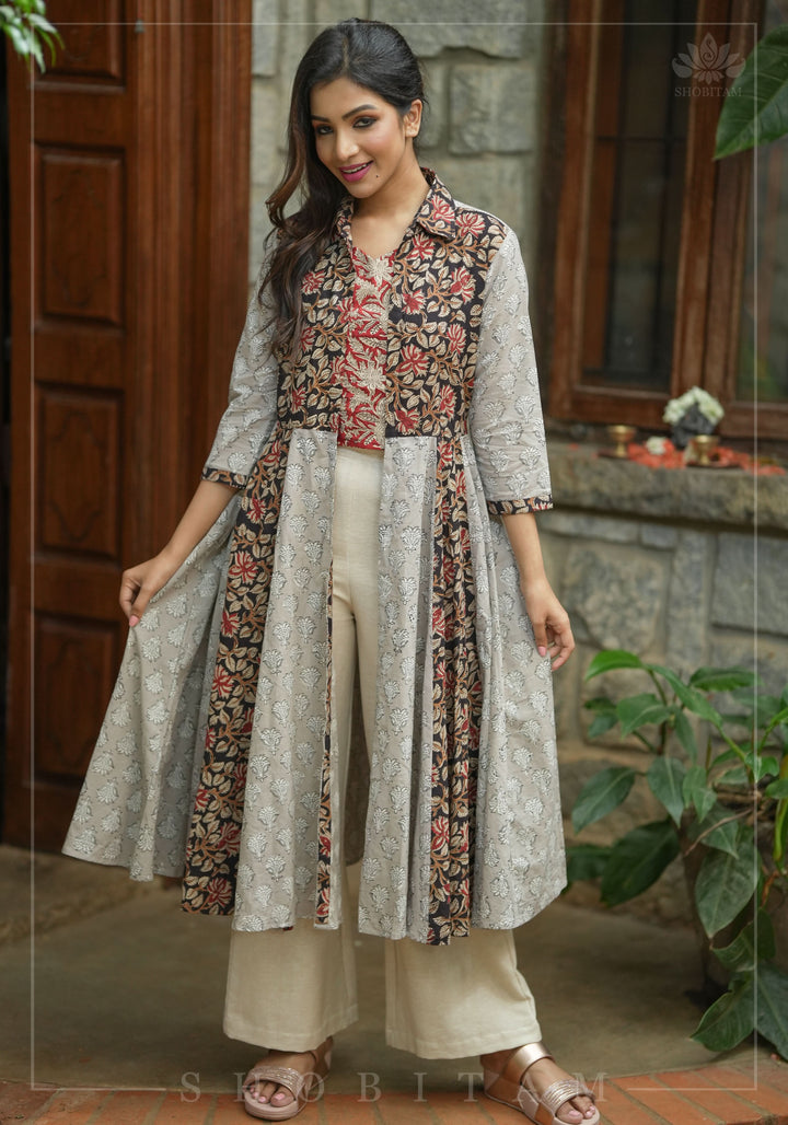 Floral Patchwork Flared Jacket in Pure Cambric Cotton | Made To Order