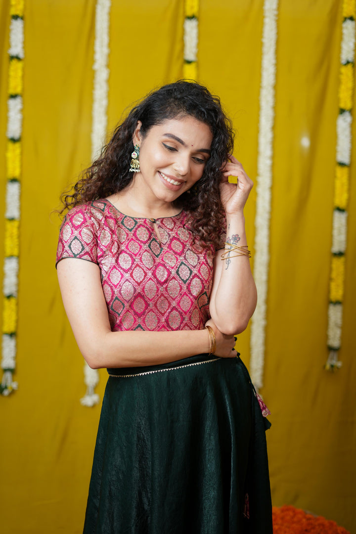 Tashi Green Croptop Skirt set | Made To Order