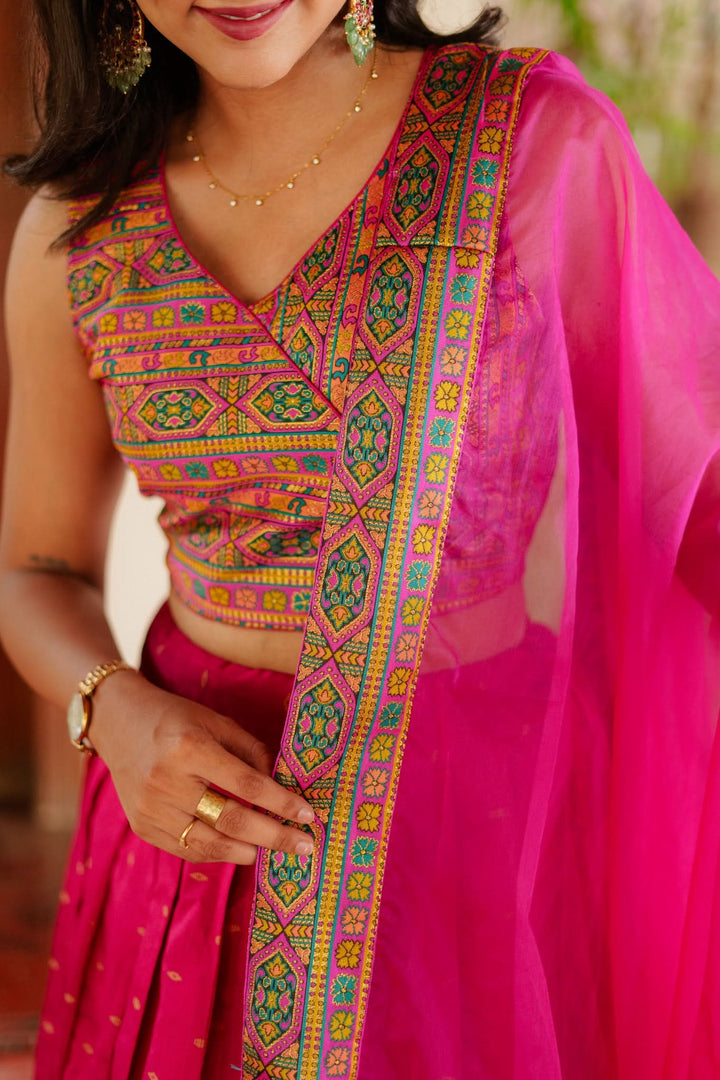Nirosha Magenta Crop Top & Skirt With Dupatta | Made To Order