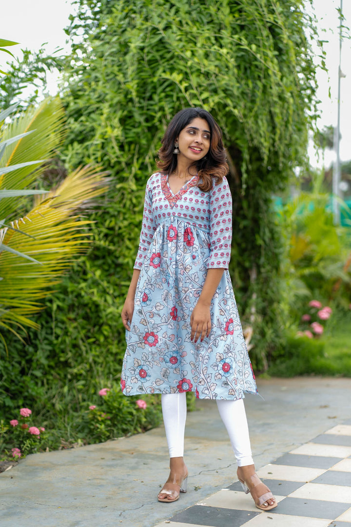 Senthamarai Powder Blue Kurti | Made To Order