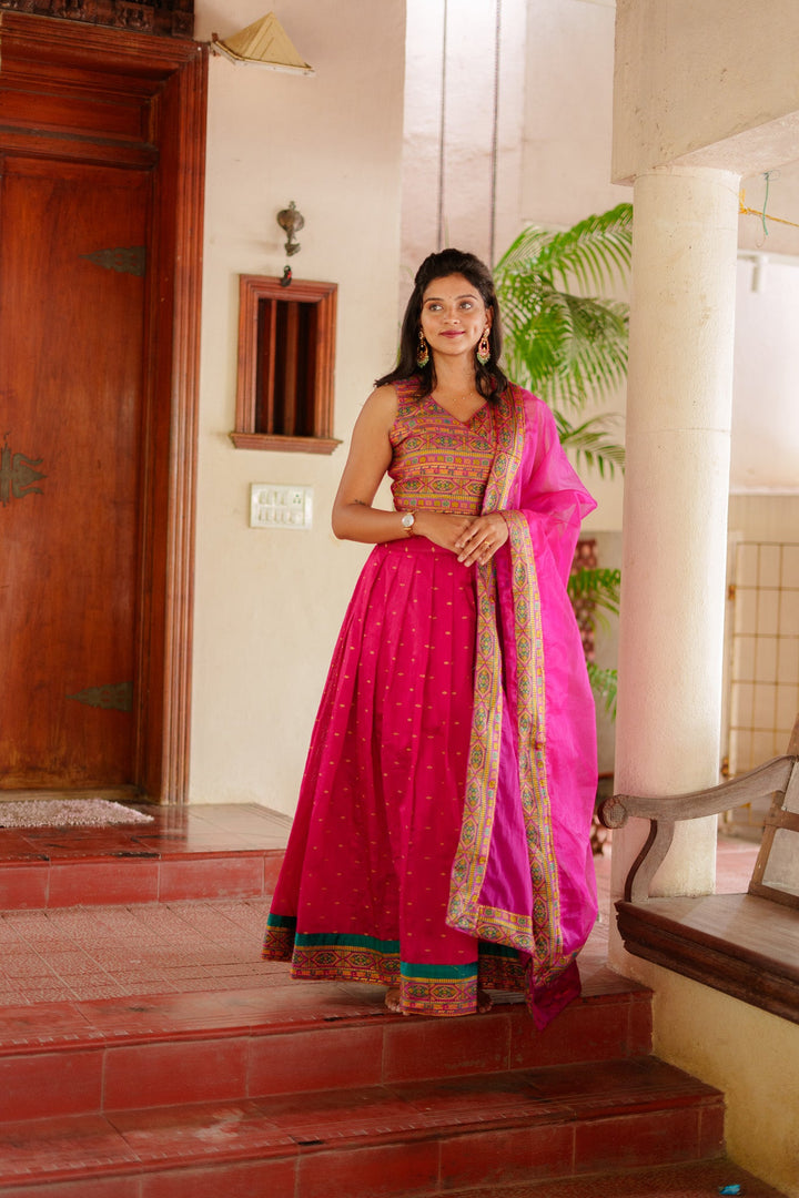 Nirosha Magenta Crop Top & Skirt With Dupatta | Made To Order
