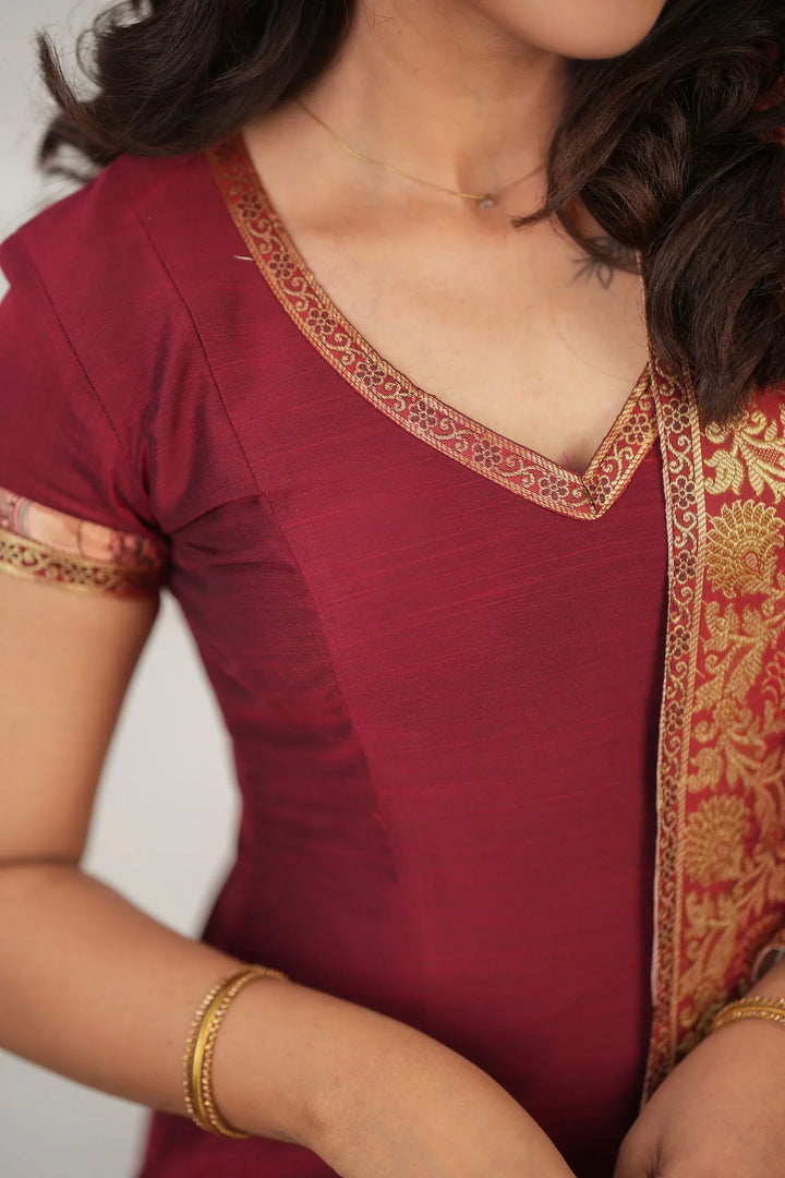 Indra Maroon Kurti Set Without Dupatta (Set of 2) | Made To Order