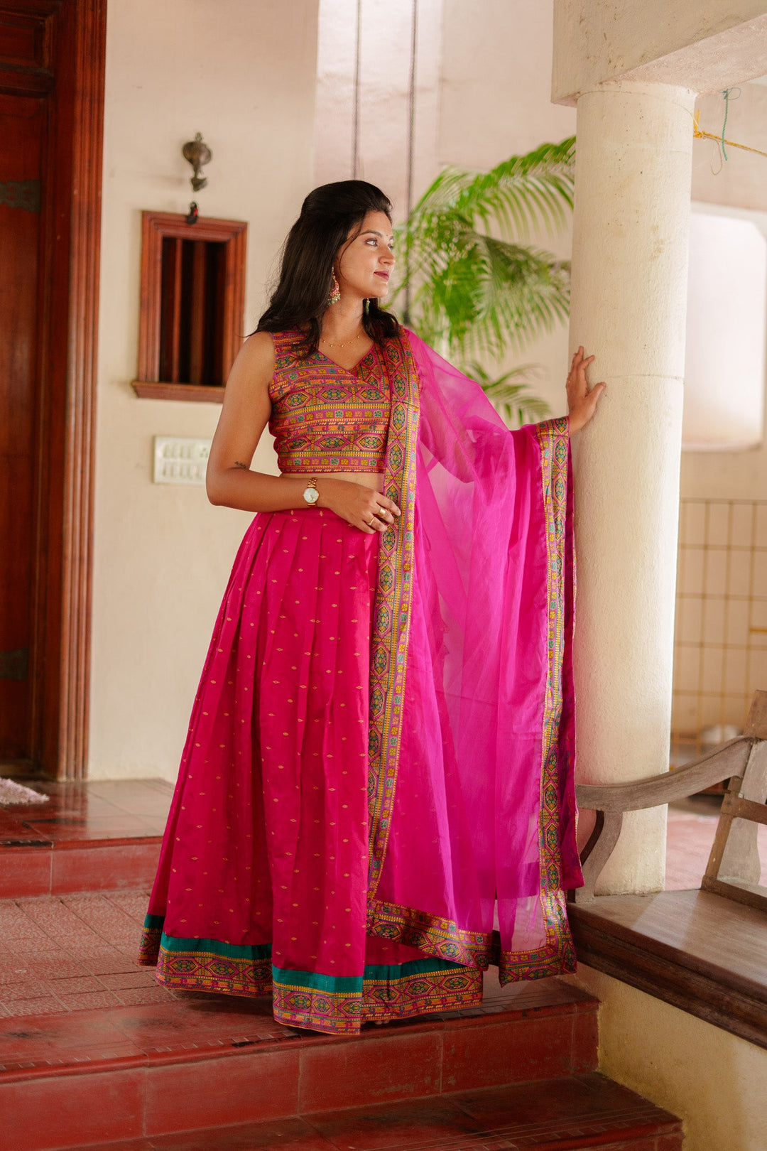 Nirosha Magenta Crop Top & Skirt With Dupatta | Made To Order