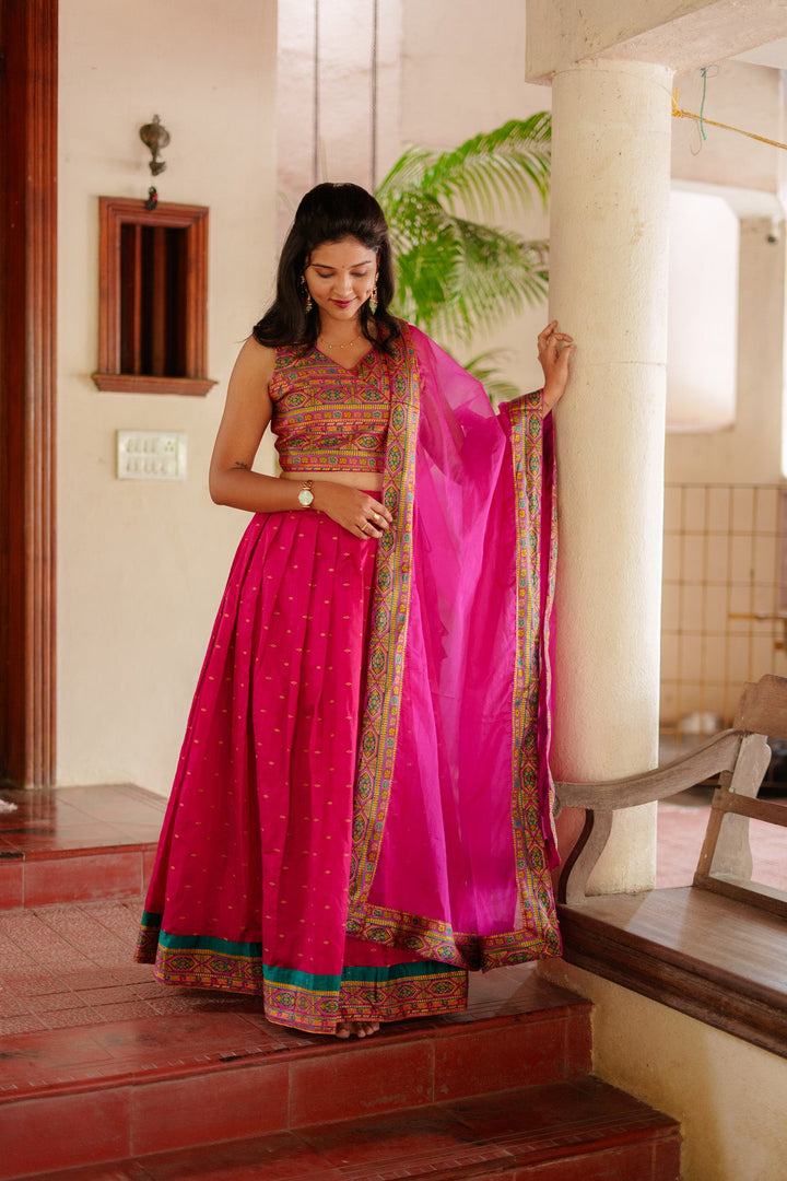 Nirosha Magenta Crop Top & Skirt With Dupatta | Made To Order