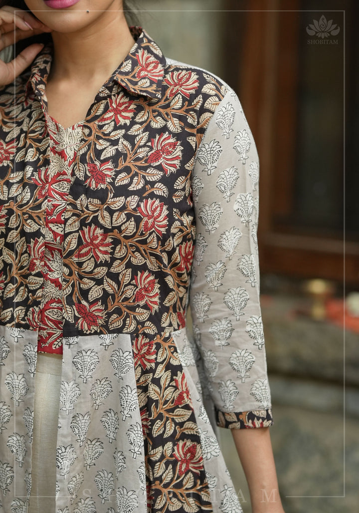 Floral Patchwork Flared Jacket in Pure Cambric Cotton | Made To Order