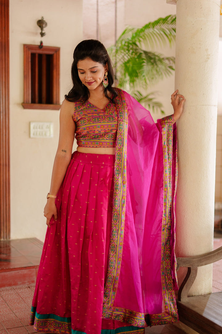 Nirosha Magenta Crop Top & Skirt With Dupatta | Made To Order