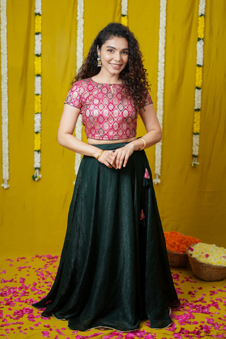 Tashi Green Croptop Skirt set | Made To Order