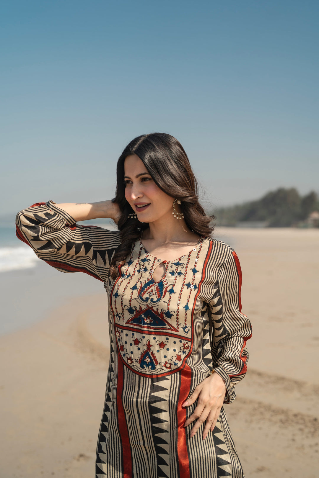 Beige with Red and Black Noor Kurta Set- SET OF -2 | SHOBITAM
