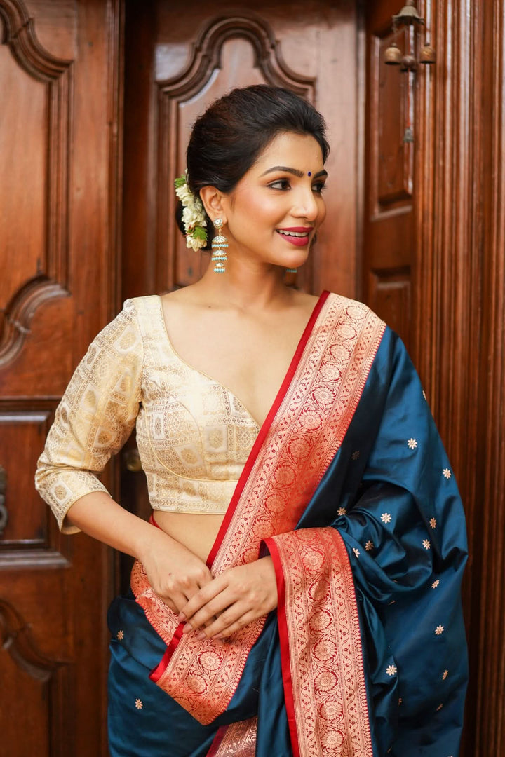 Ivory Patola Design Brocade Mix and Match Blouse with 3/4 sleeve for saree, Made to Order