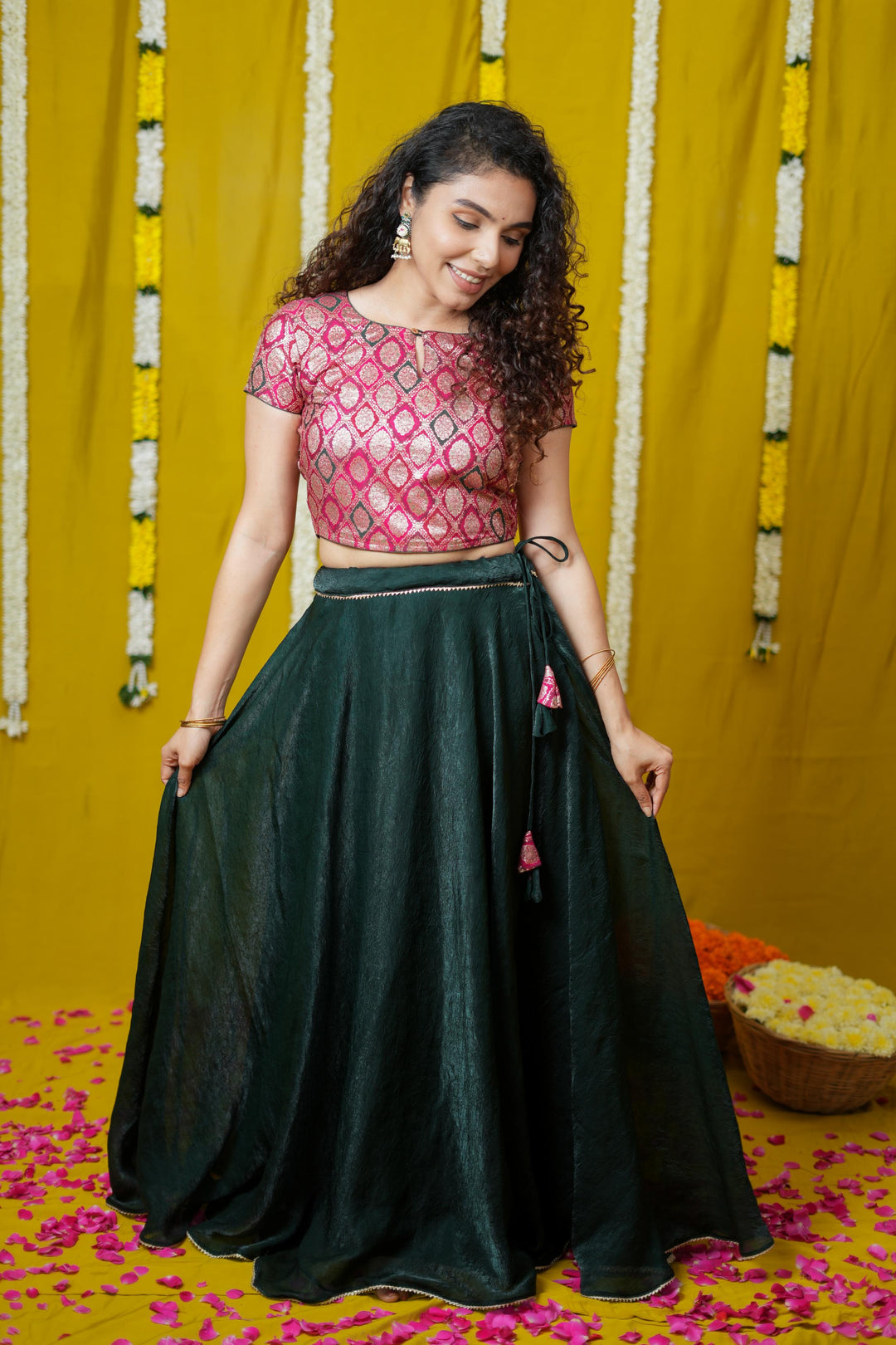 Tashi Green Croptop Skirt set | Made To Order