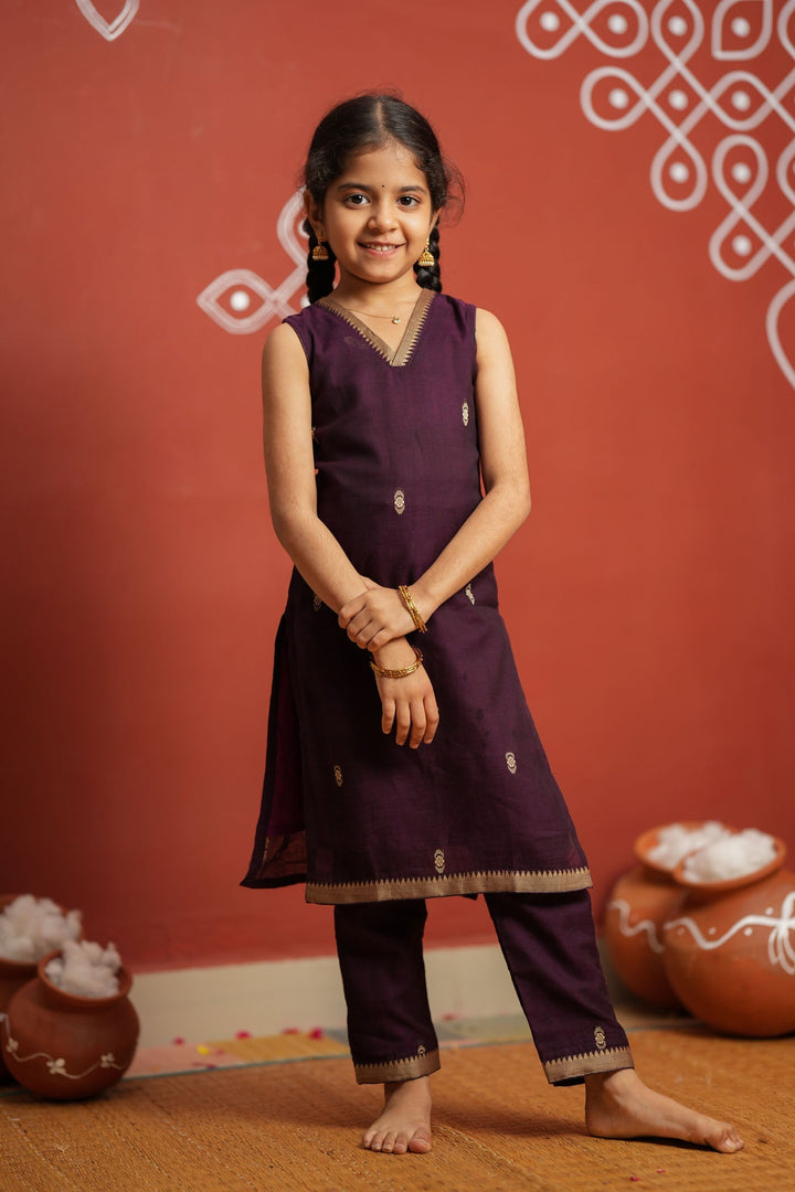 Uthra Wine Kurti set Mini (Set of 2) | Made to Order | SHOBITAM