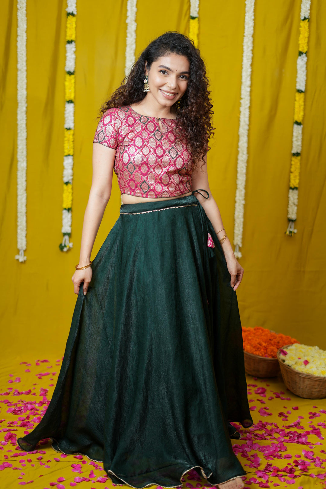 Tashi Green Croptop Skirt set | Made To Order