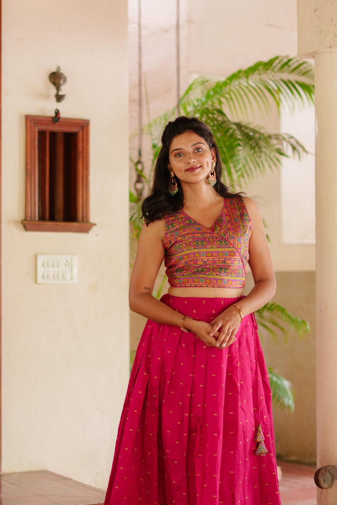 Nirosha Magenta Crop Top & Skirt With Dupatta | Made To Order