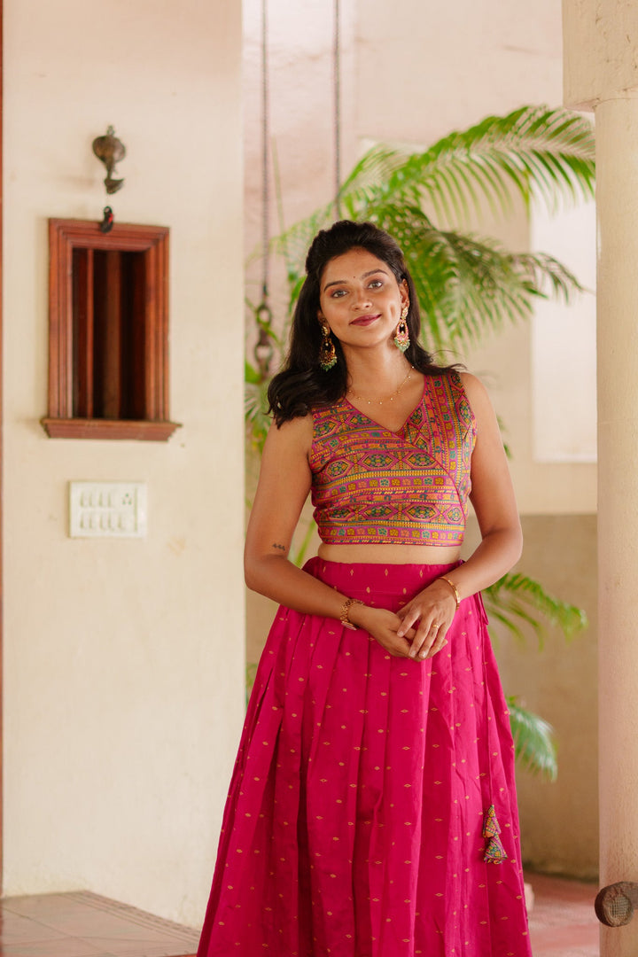 Nirosha Magenta Crop Top & Skirt With Dupatta | Made To Order