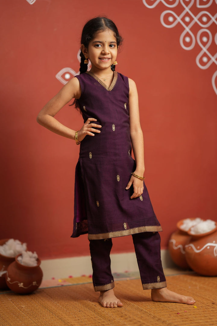 Uthra Wine Kurti set Mini (Set of 2) | Made to Order | SHOBITAM
