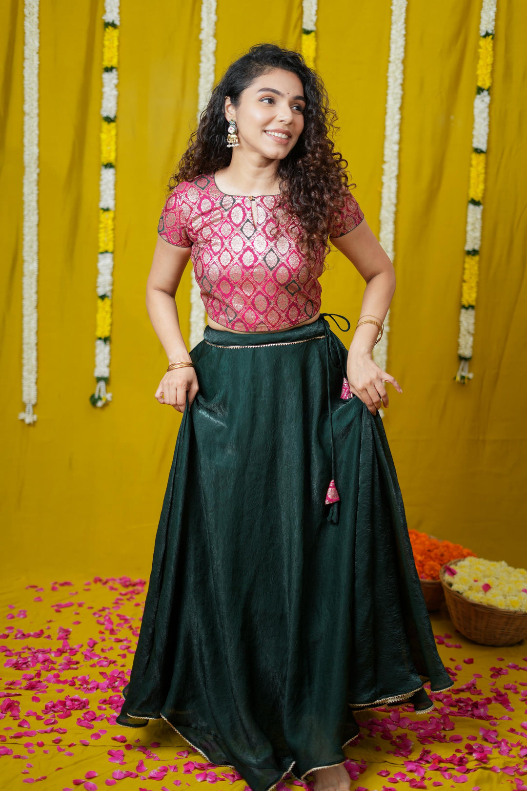 Tashi Green Croptop Skirt set | Made To Order