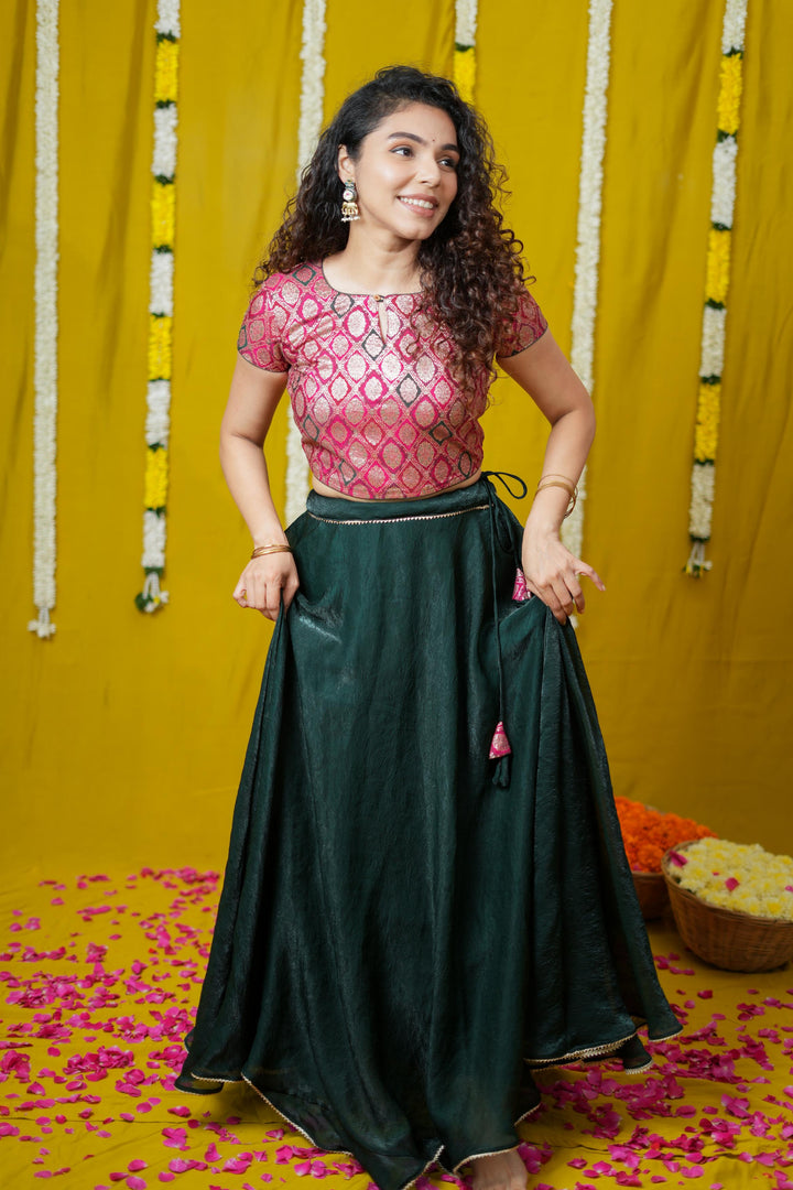 Tashi Green Croptop Skirt set | Made To Order