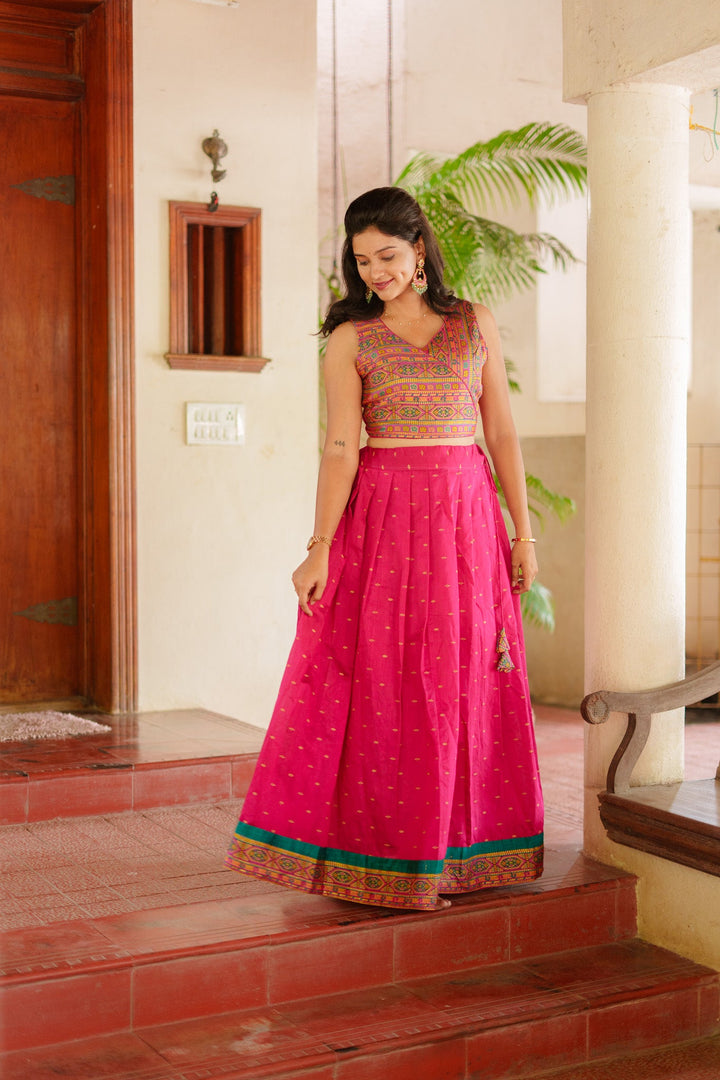 Nirosha Magenta Crop Top & Skirt With Dupatta | Made To Order