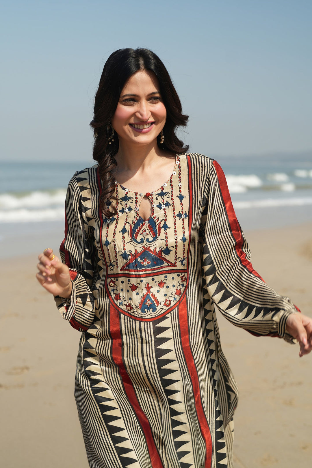 Beige with Red and Black Noor Kurta Set- SET OF -2 | SHOBITAM
