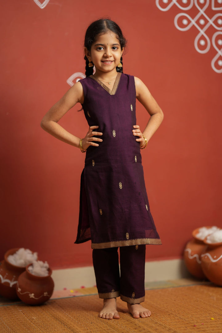 Uthra Wine Kurti set Mini (Set of 2) | Made to Order | SHOBITAM