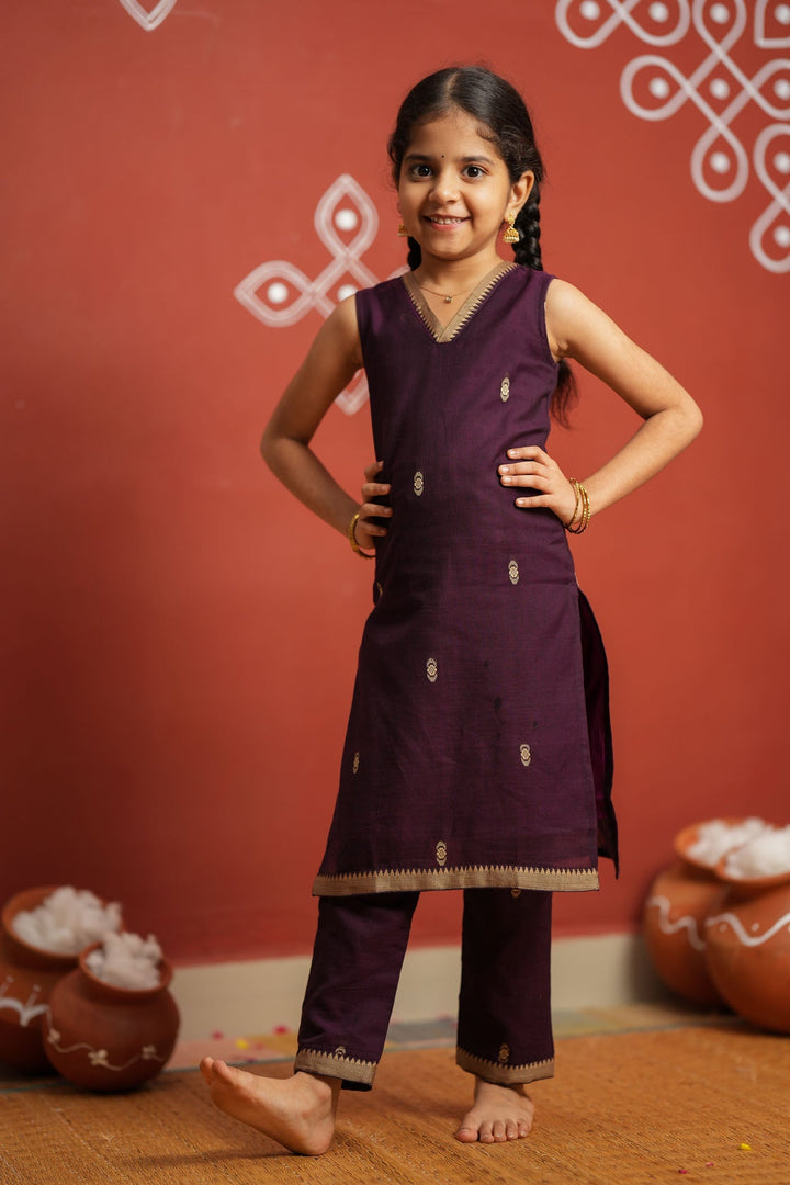 Uthra Wine Kurti set Mini (Set of 2) | Made to Order | SHOBITAM