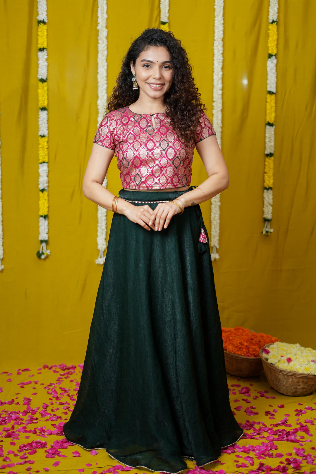 Tashi Green Croptop Skirt set | Made To Order