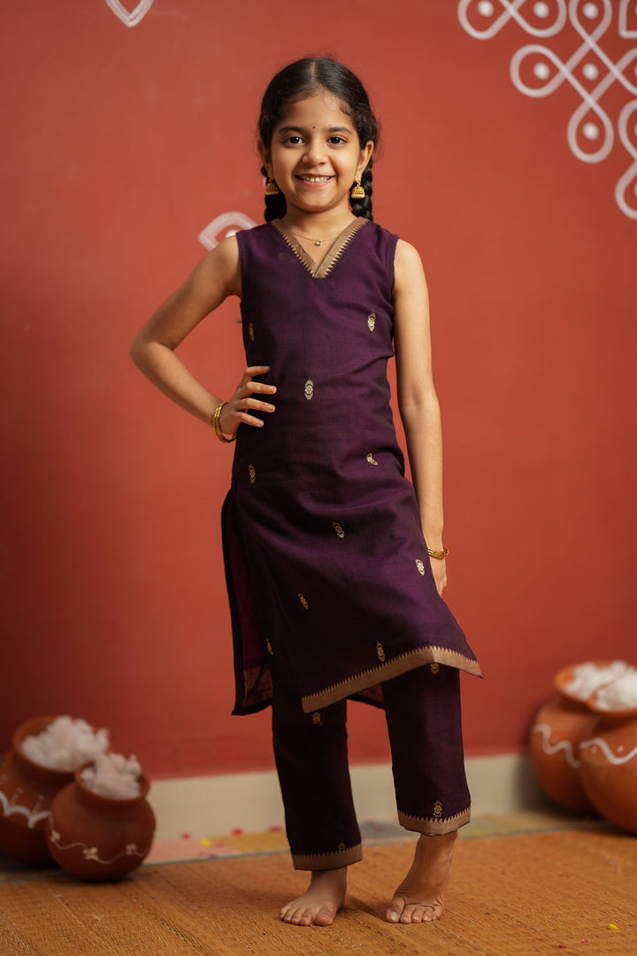 Uthra Wine Kurti set Mini (Set of 2) | Made to Order | SHOBITAM