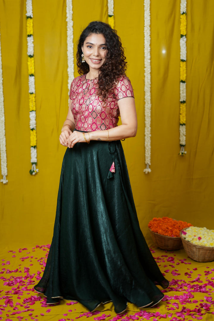 Tashi Green Croptop Skirt set | Made To Order