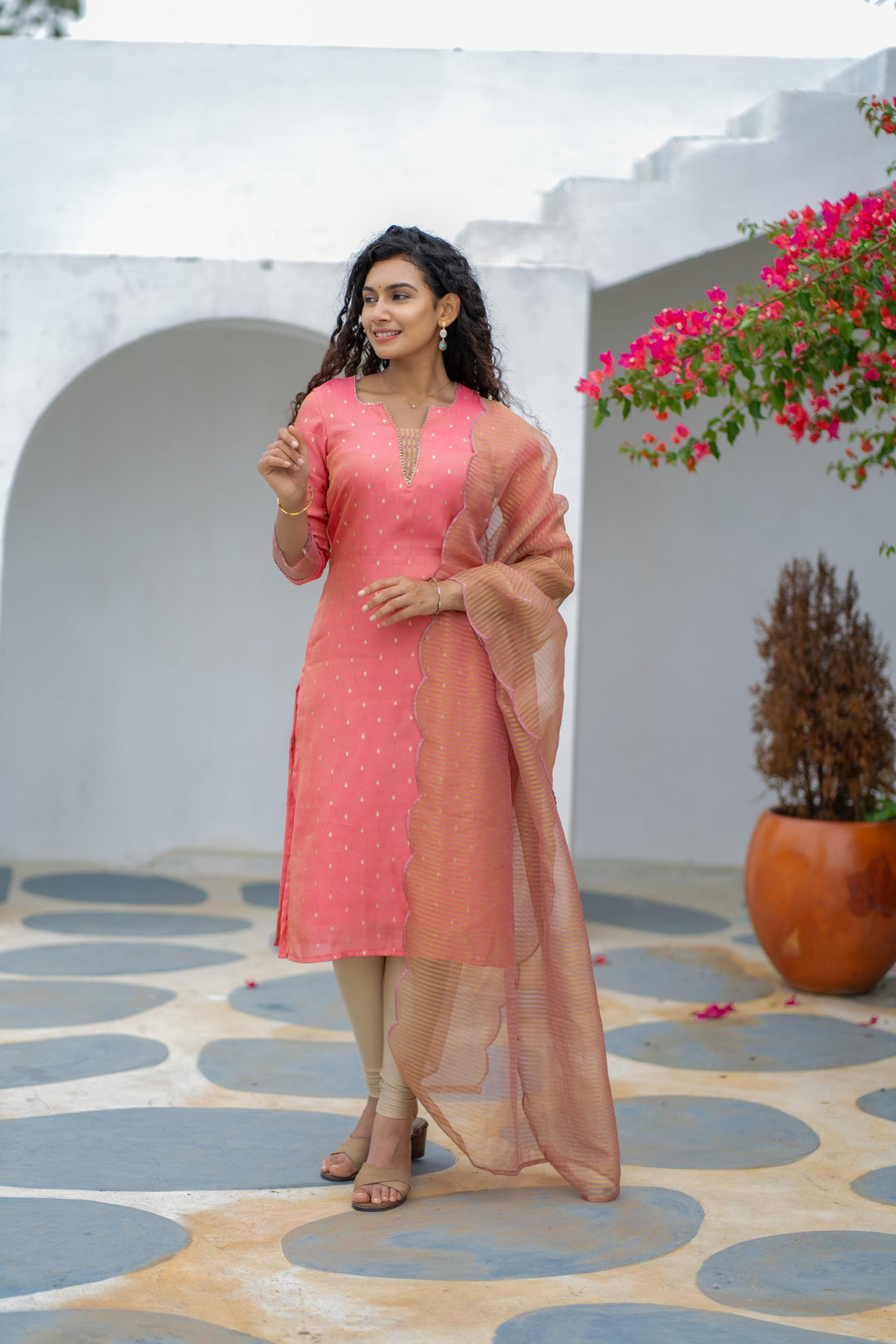 Pragathi Peach Kurti and dupatta 2 piece set with out Pant | Made To Order