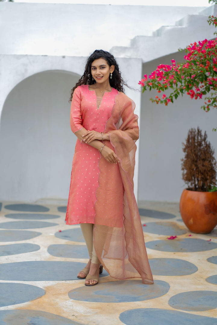 Pragathi Peach Kurti and dupatta 2 piece set with out Pant | Made To Order