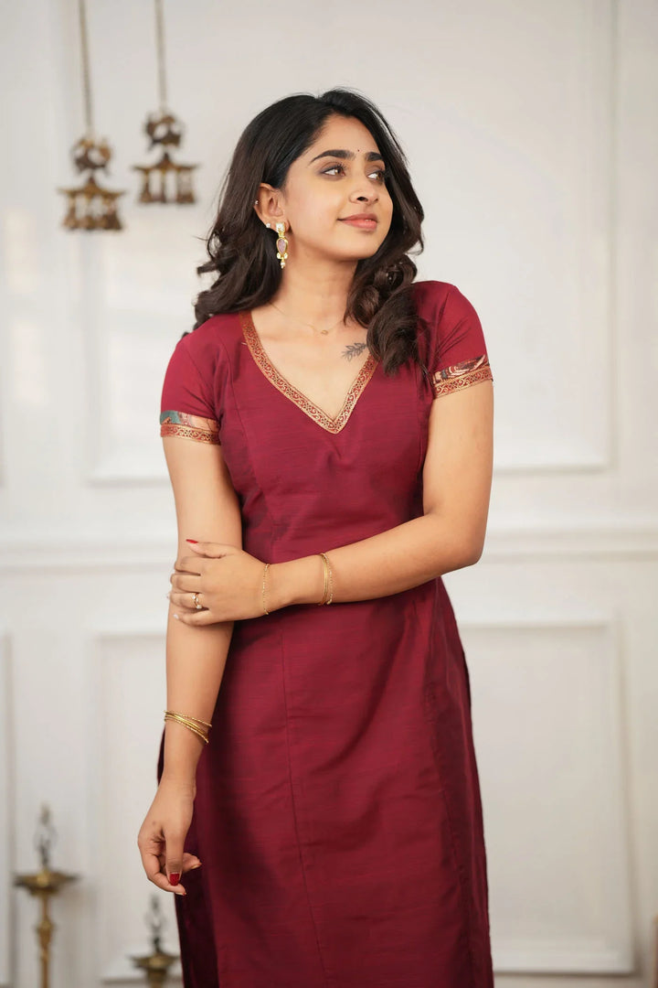 Indra Maroon Kurti Set Without Dupatta (Set of 2) | Made To Order