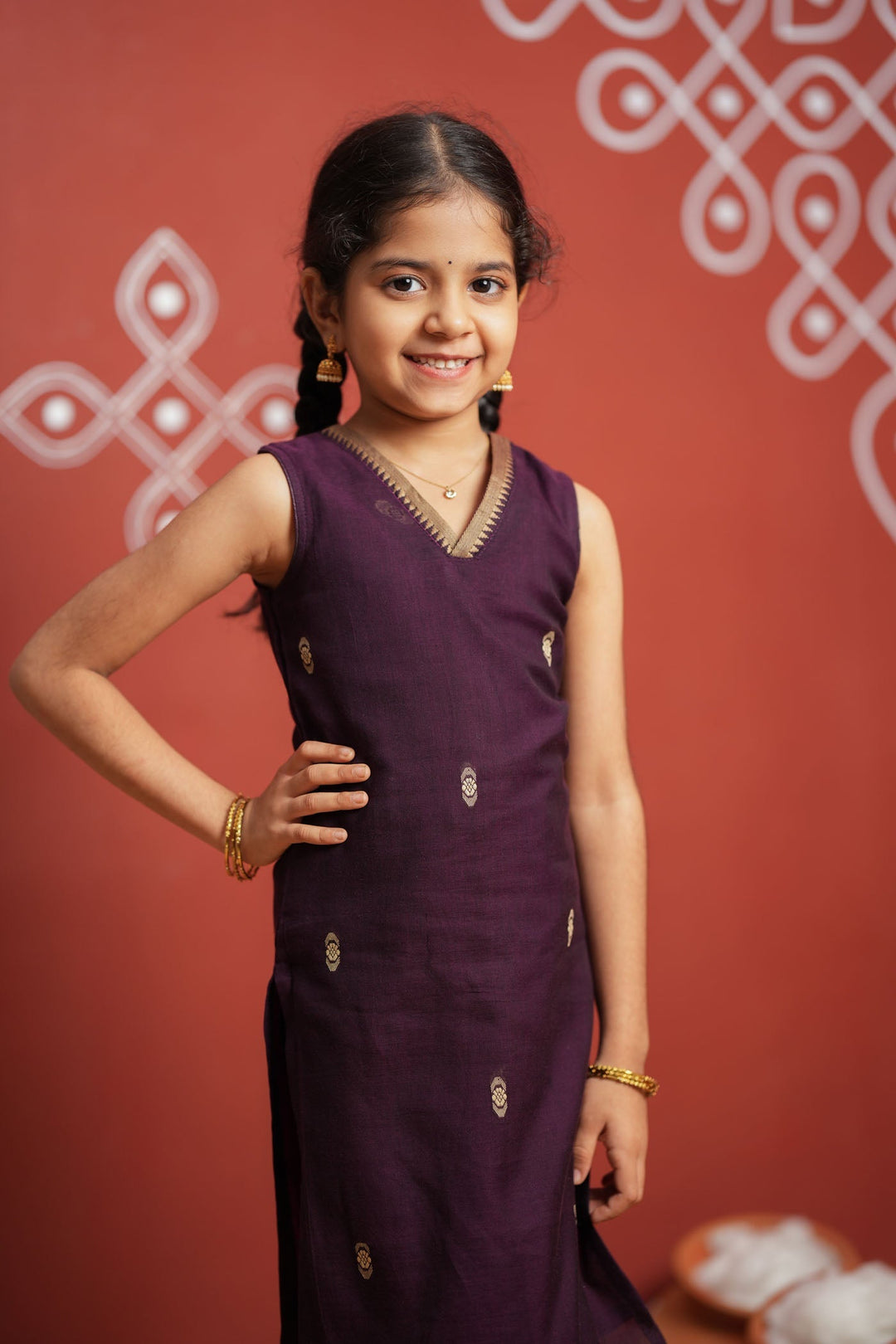 Uthra Wine Kurti set Mini (Set of 2) | Made to Order | SHOBITAM