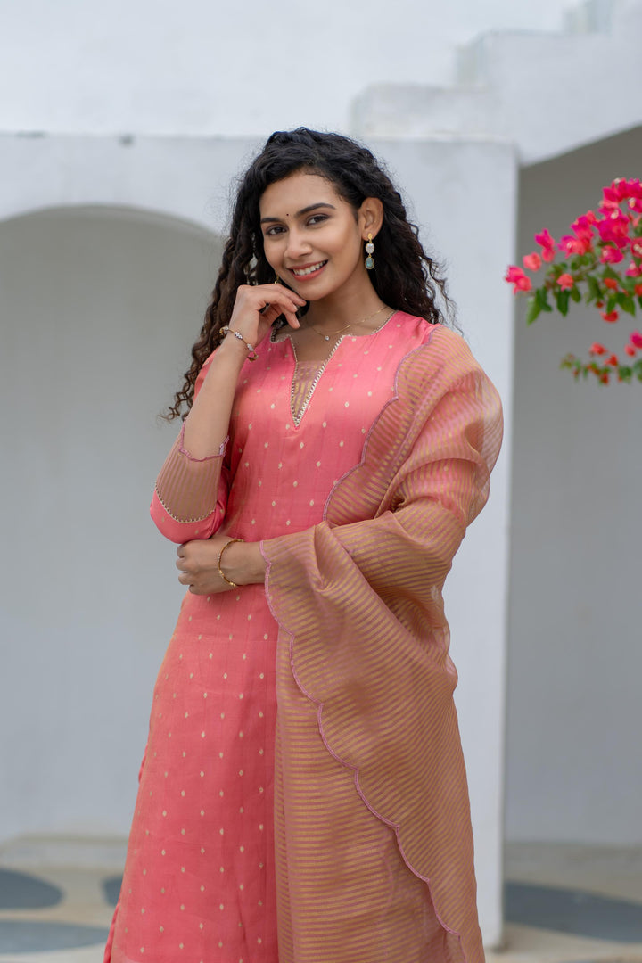 Pragathi Peach Kurti and dupatta 2 piece set with out Pant | Made To Order