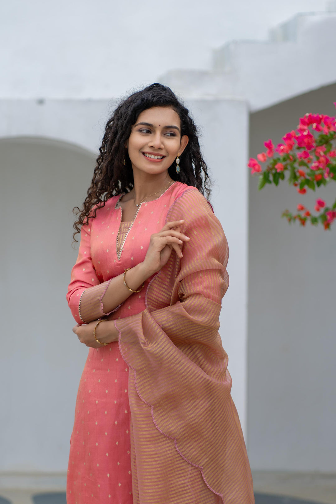 Pragathi Peach Kurti and dupatta 2 piece set with out Pant | Made To Order