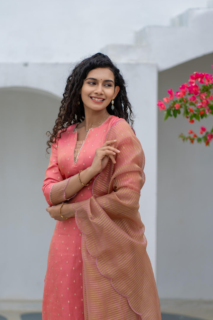 Pragathi Peach Kurti and dupatta 2 piece set with out Pant | Made To Order