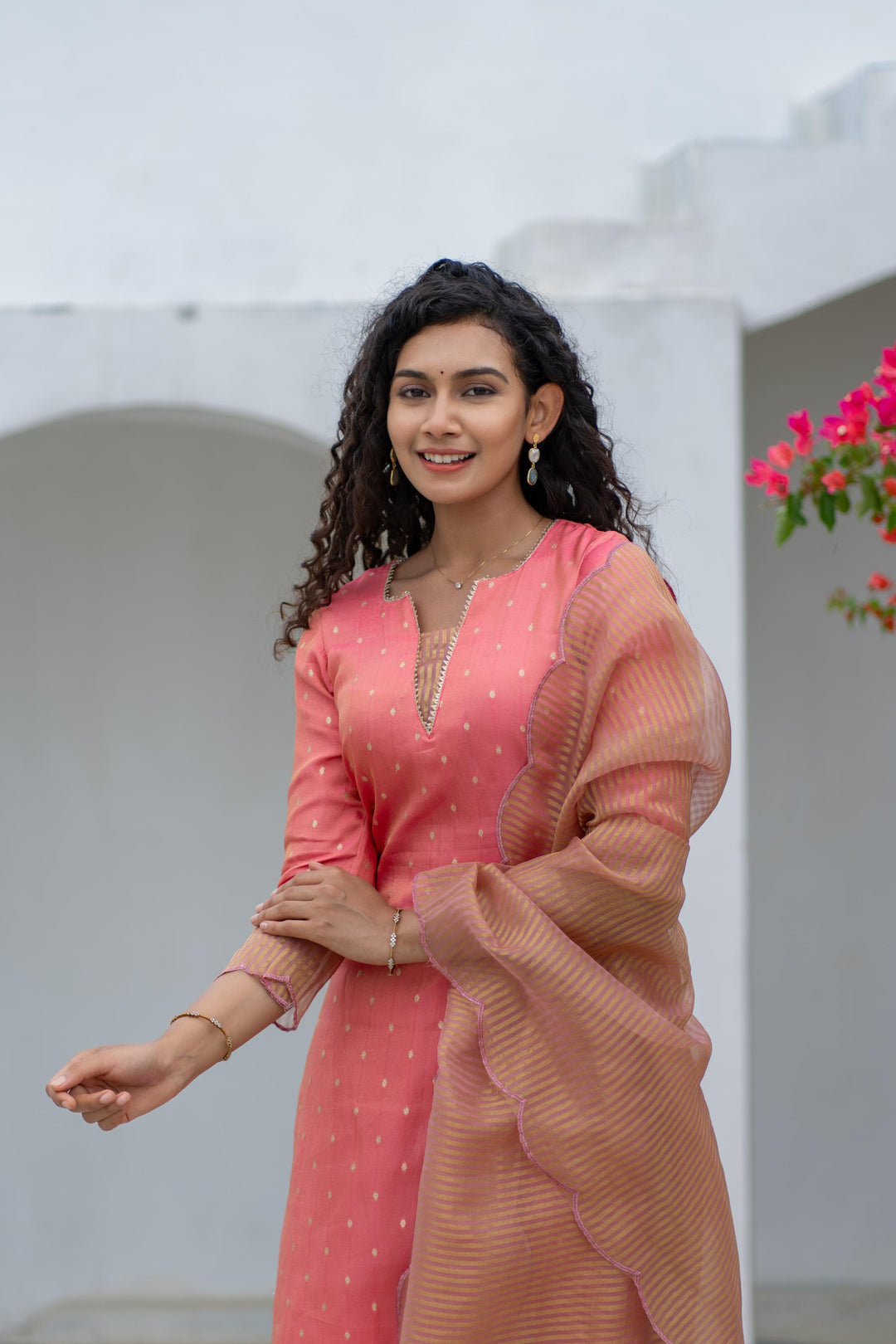 Pragathi Peach Kurti and dupatta 2 piece set with out Pant | Made To Order
